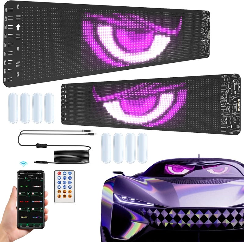 Dienspeak Devil Eyes Light for Windshield, 2PSC - 19.3"x4.3" Led Eyes, Led Flexible Film Screen for Cars, SUVs & Trucks, Programmable USB Matrix Panel, App/Remote Control, Custom Car Sign, IP65 Waterproof - Image 1